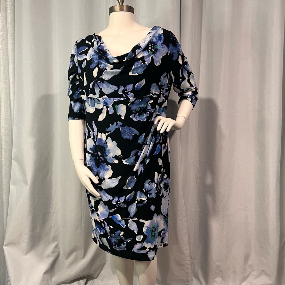 Multicolored Sheath Dress with Cowl Neck and Dolman Sleeves for Cocktail